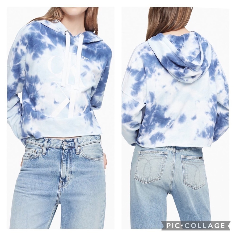 Nwt Calvin Klein Crop Monogram Tie-Dye Hoodie
